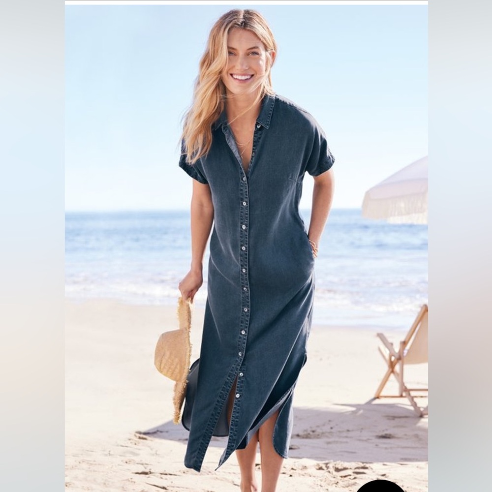Denim Button-Front Midi Dress - Dark Wash